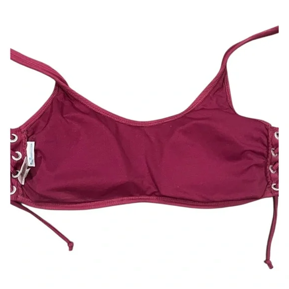 California Waves Wine Lace Up Back Hook Bikini Top Beach Swim Juniors size XL - Picture 4 of 6